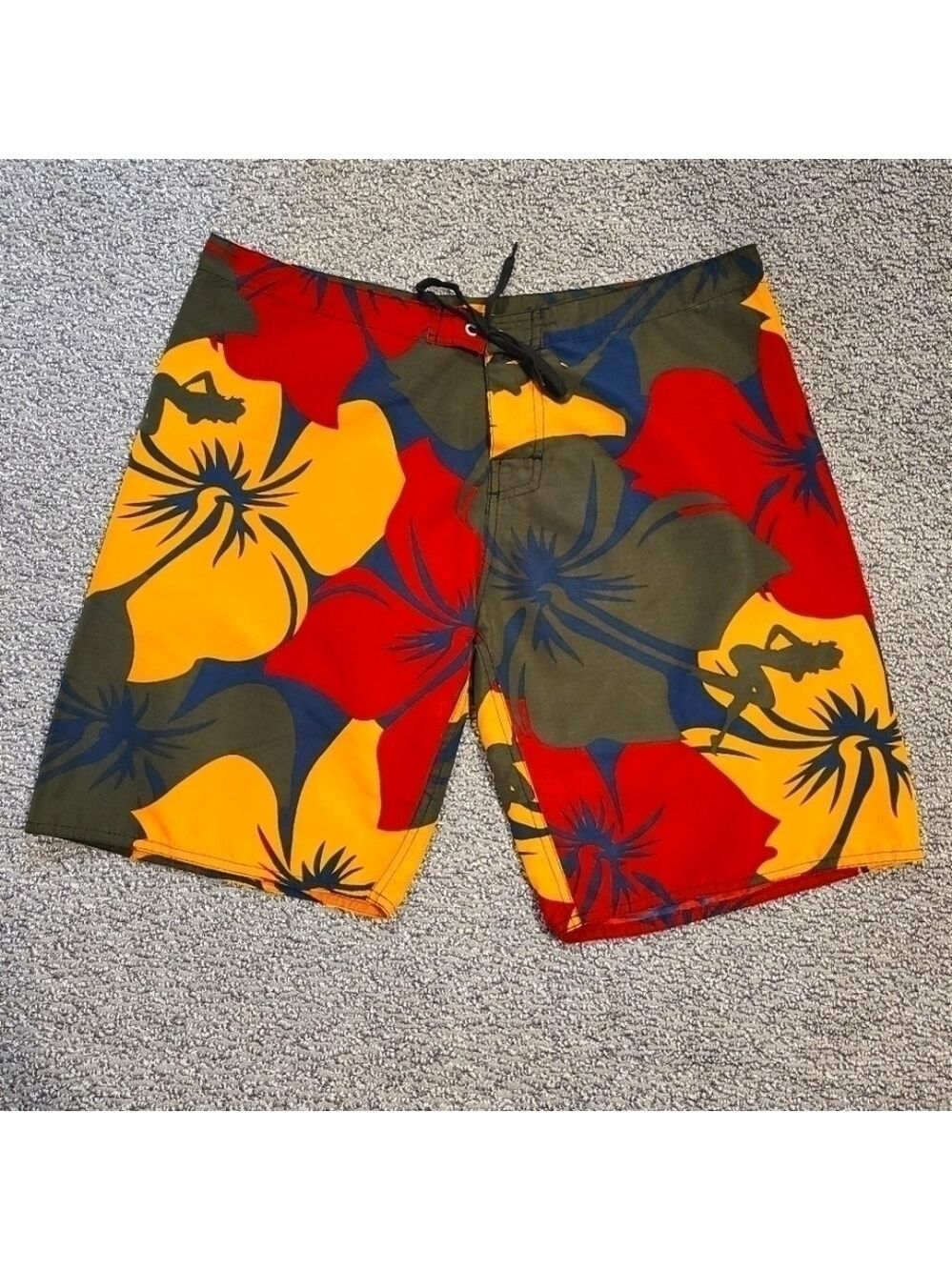 ​Board Shorts Drawstring Swim Trunks Tropical Hibiscus Pinup Girl Beach Swimwear